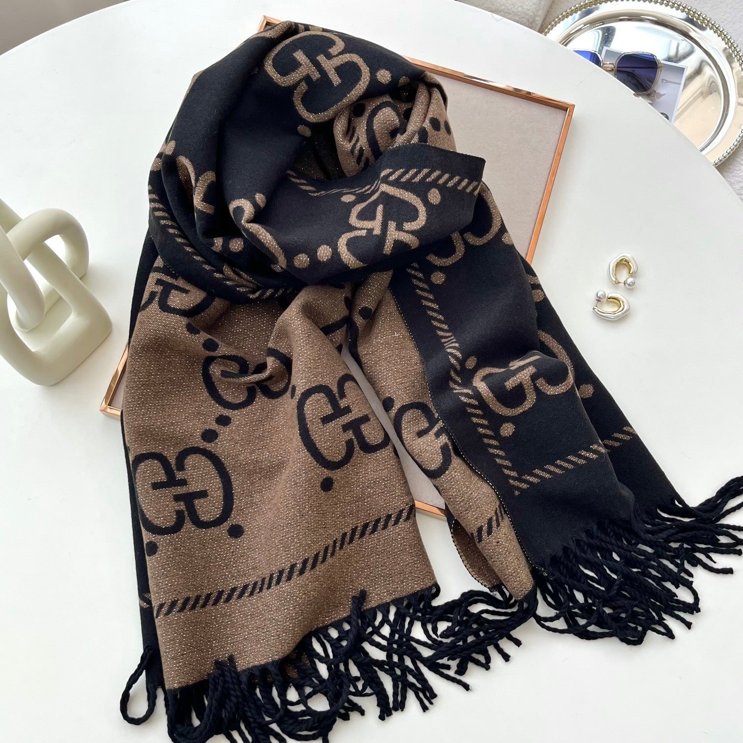 Classic Mink and Silver Fringe Scarf Shawl mysite