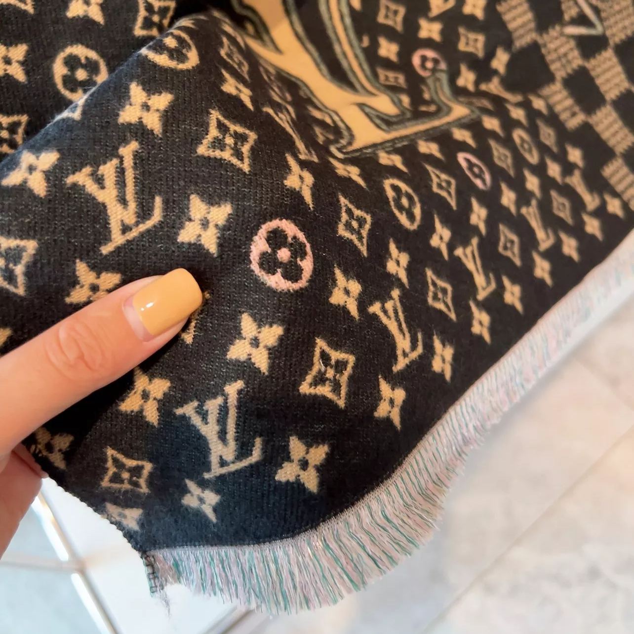 Plaid Panel Monogram Cashmere Scarf Shawl mysite