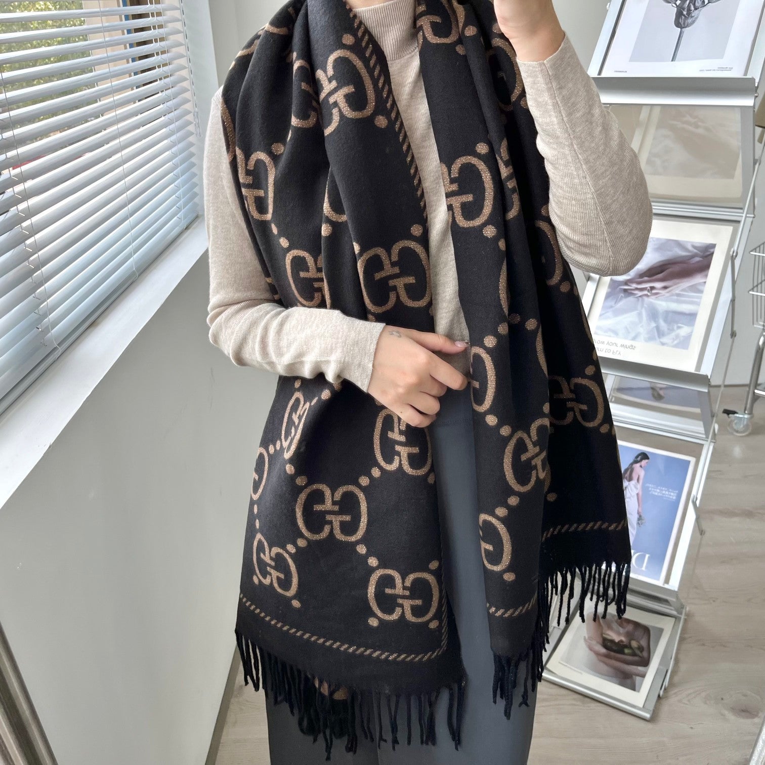 Classic Mink and Silver Fringe Scarf Shawl mysite