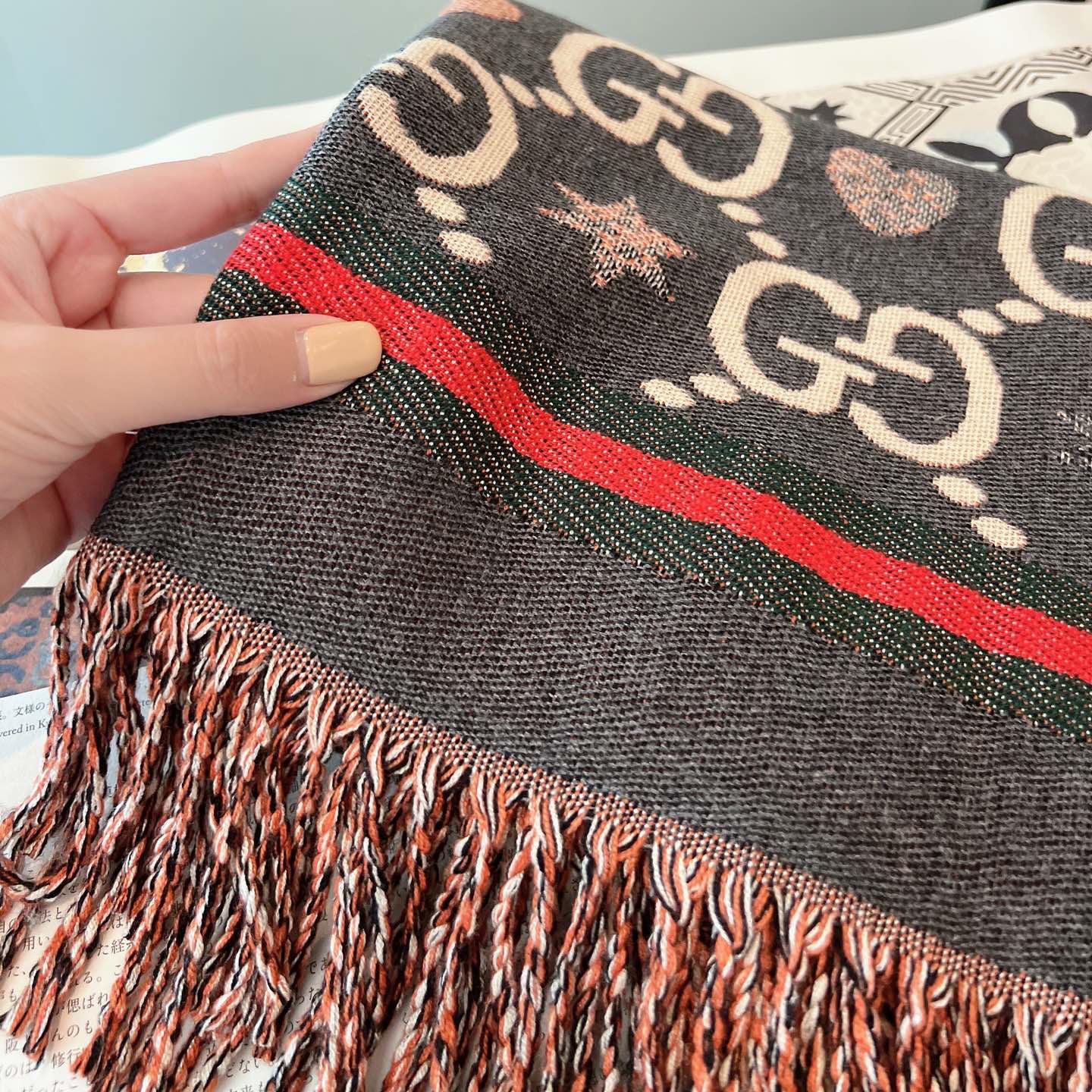 Reversible Cashmere Jacquard Fringe Scarf Shawl mysite