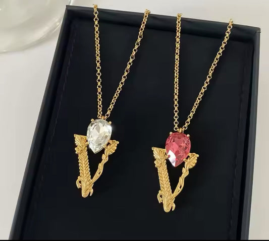 New 18k Gold plated Transparent Gemstone Necklace