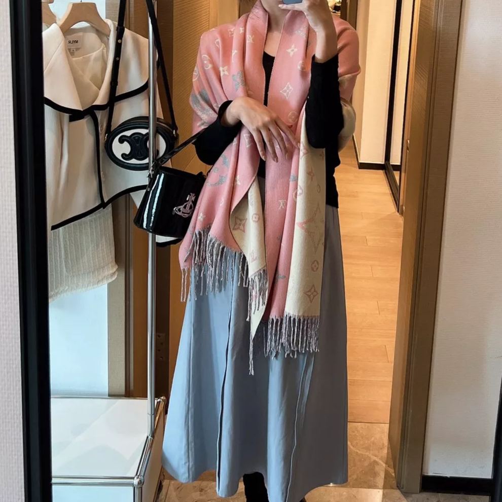 Trendy monogram jacquard fringed scarf mysite