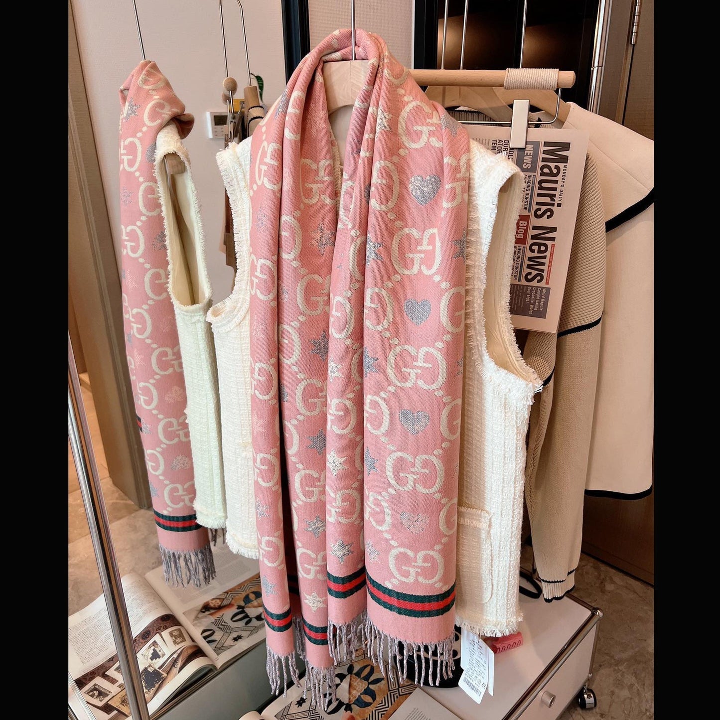 Reversible Cashmere Jacquard Fringe Scarf Shawl mysite