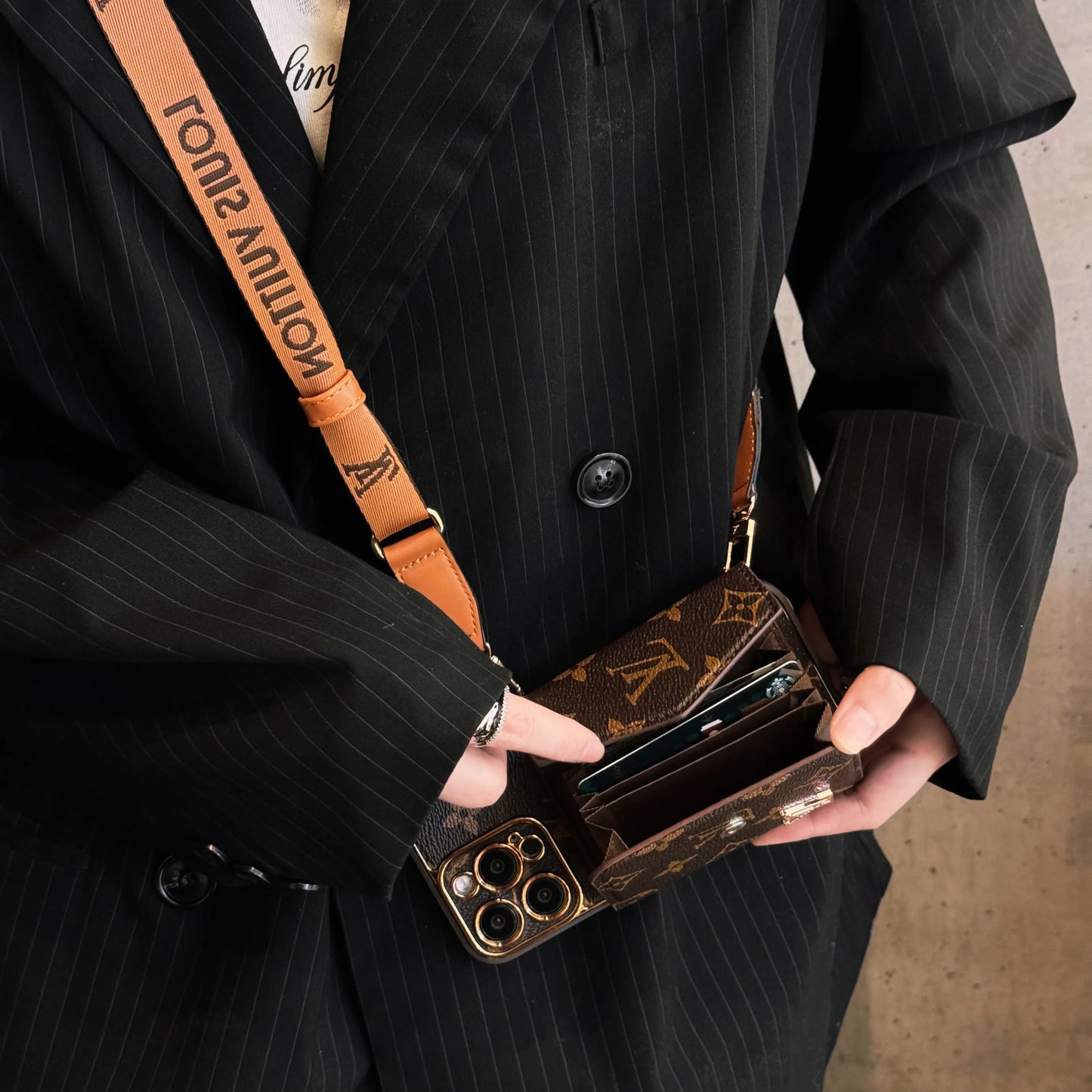 Advanced leather iPhone Case With Wallet And Strap Brown mysite