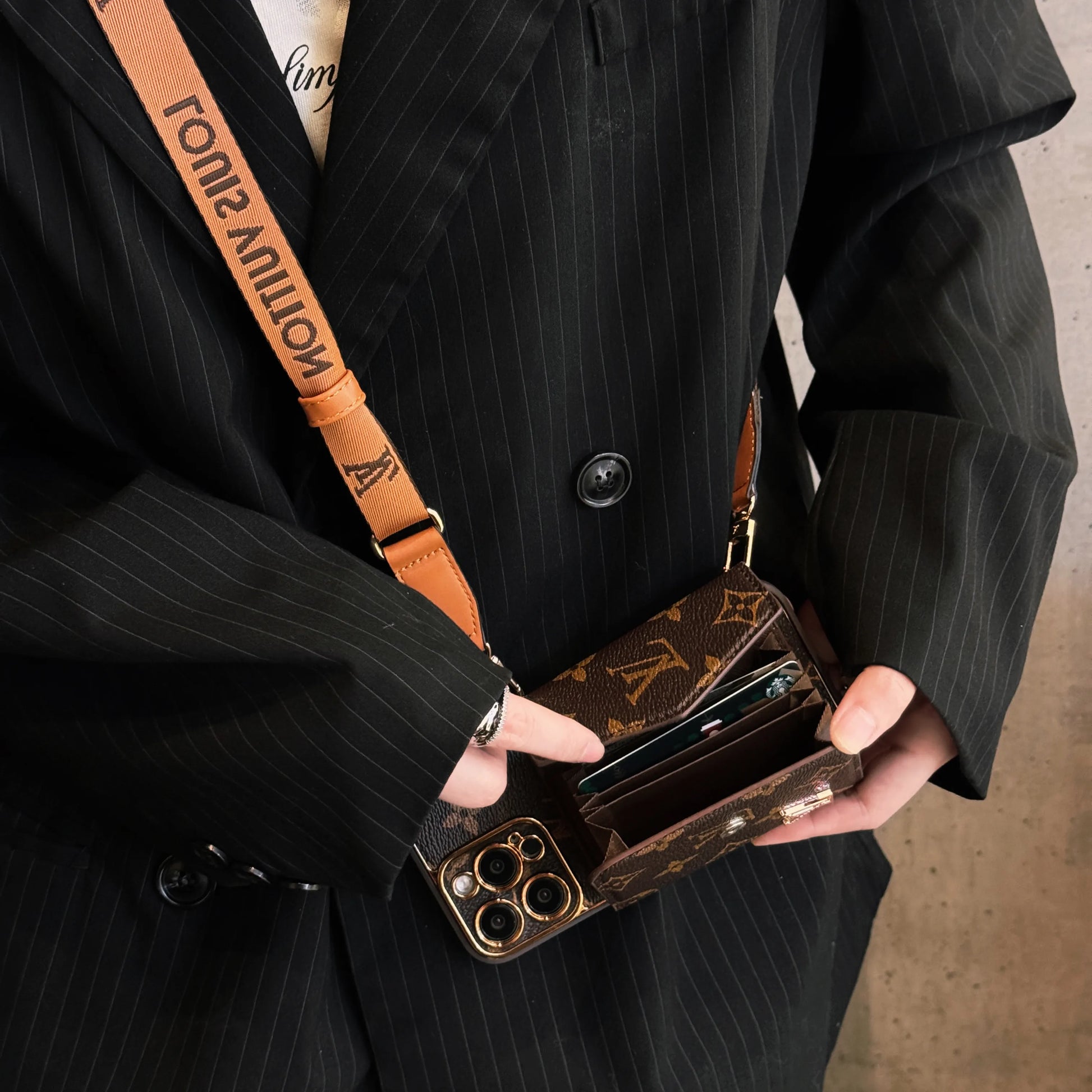 Advanced leather iPhone Case With Wallet And Strap Brown mysite