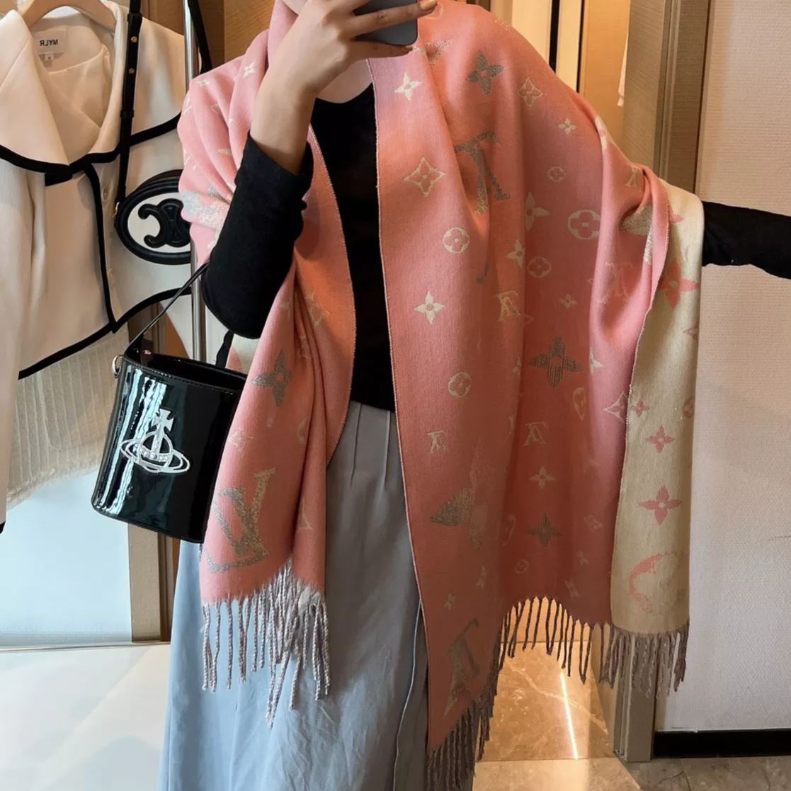 Trendy monogram jacquard fringed scarf mysite