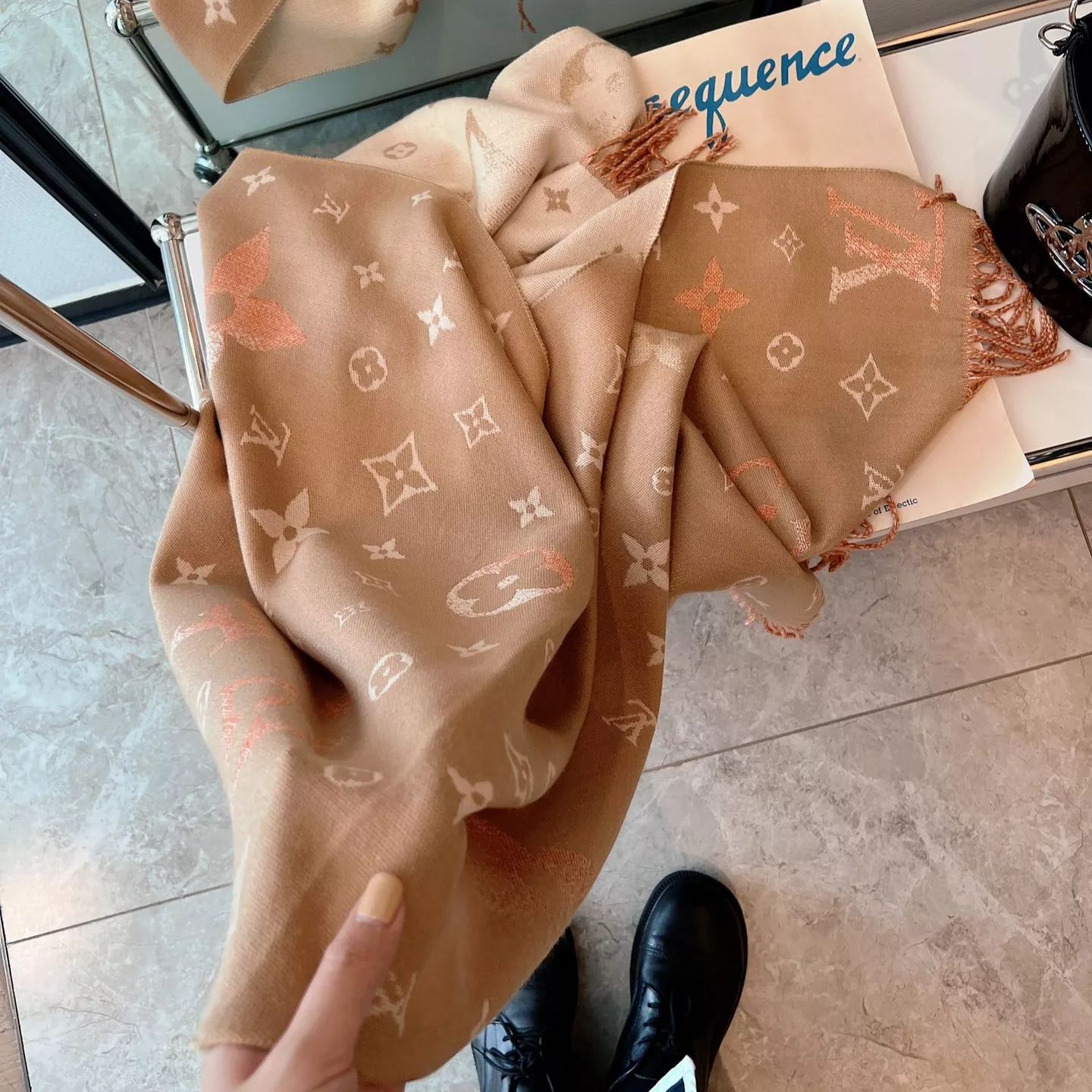 Trendy monogram jacquard fringed scarf mysite