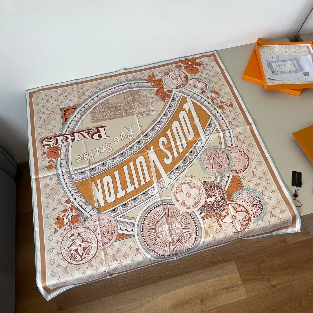 Orange printed mulberry silk square scarf mysite