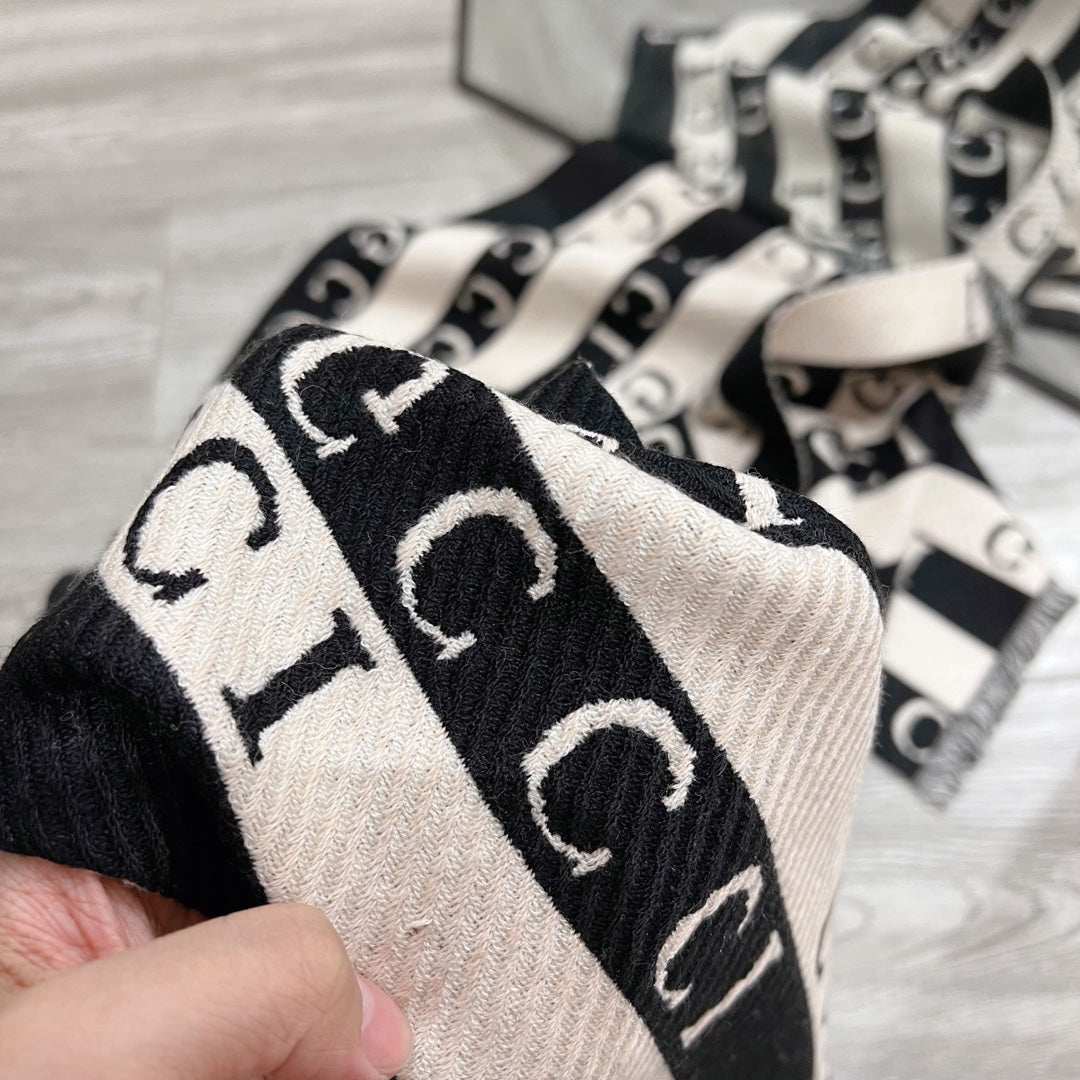 Striped Colorblock Jacquard Letter Scarf mysite