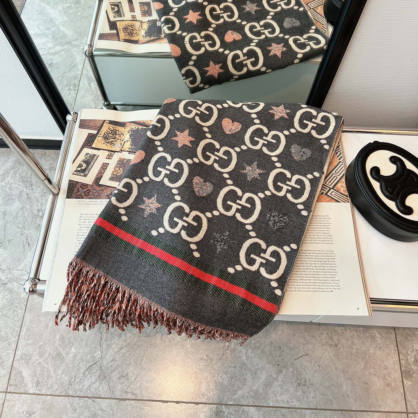 Reversible Cashmere Jacquard Fringe Scarf Shawl mysite