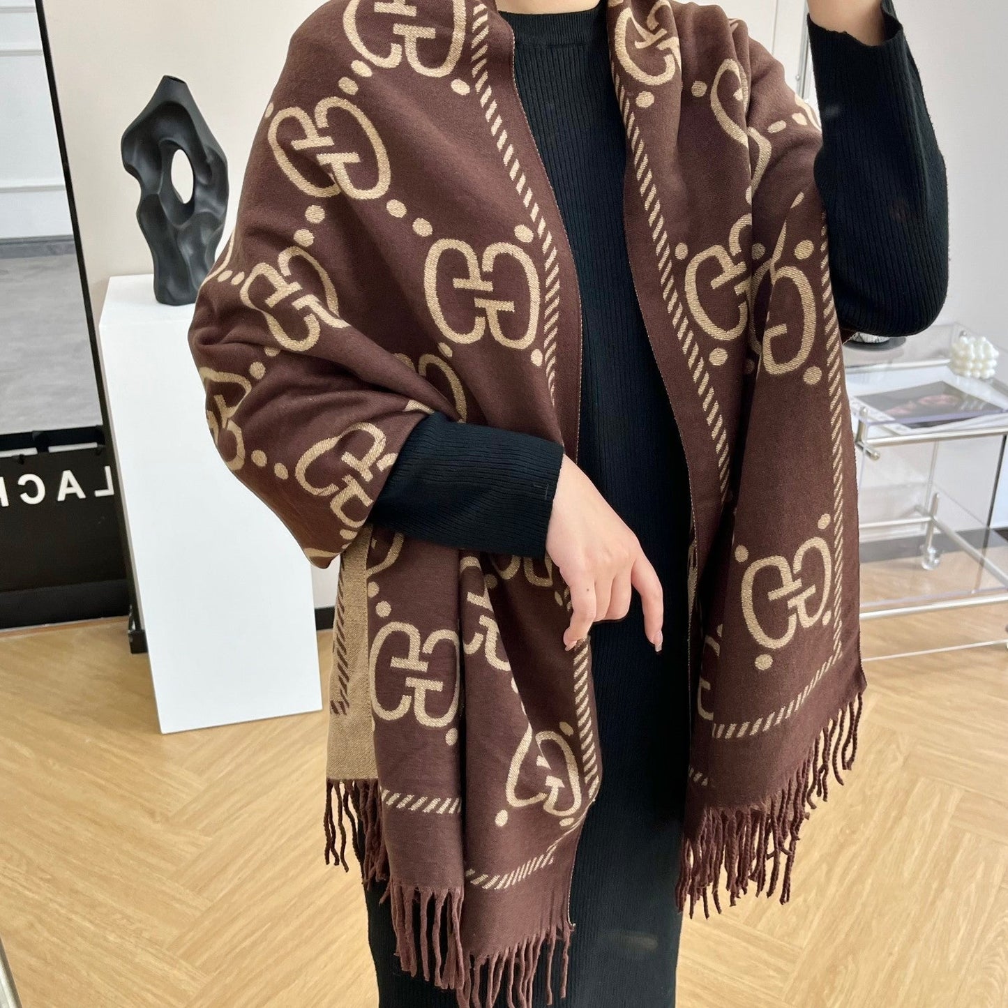 Classic Mink and Silver Fringe Scarf Shawl mysite