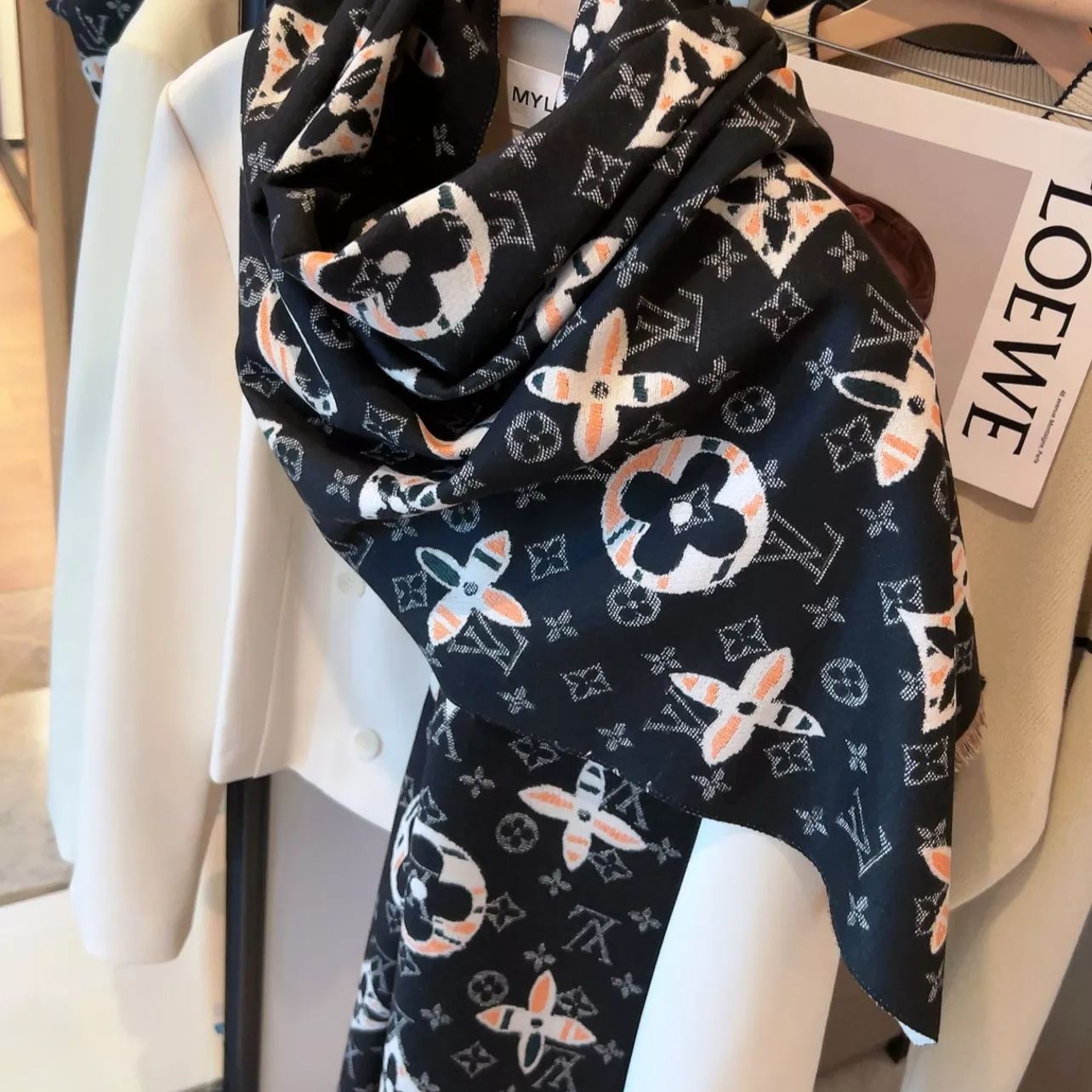 Two-Tone Monogram Jacquard Cashmere Scarf mysite