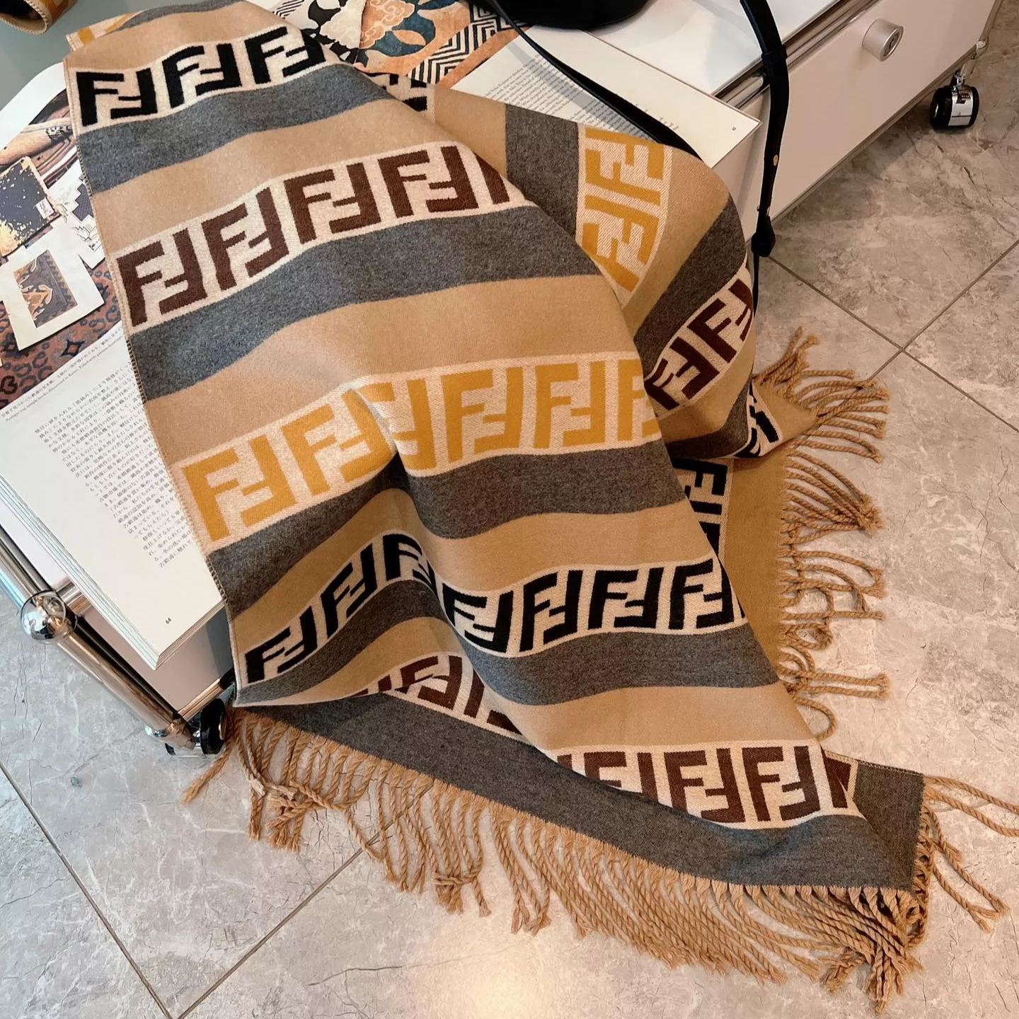 F-letter Cashmere Fringed Scarf Shawl mysite