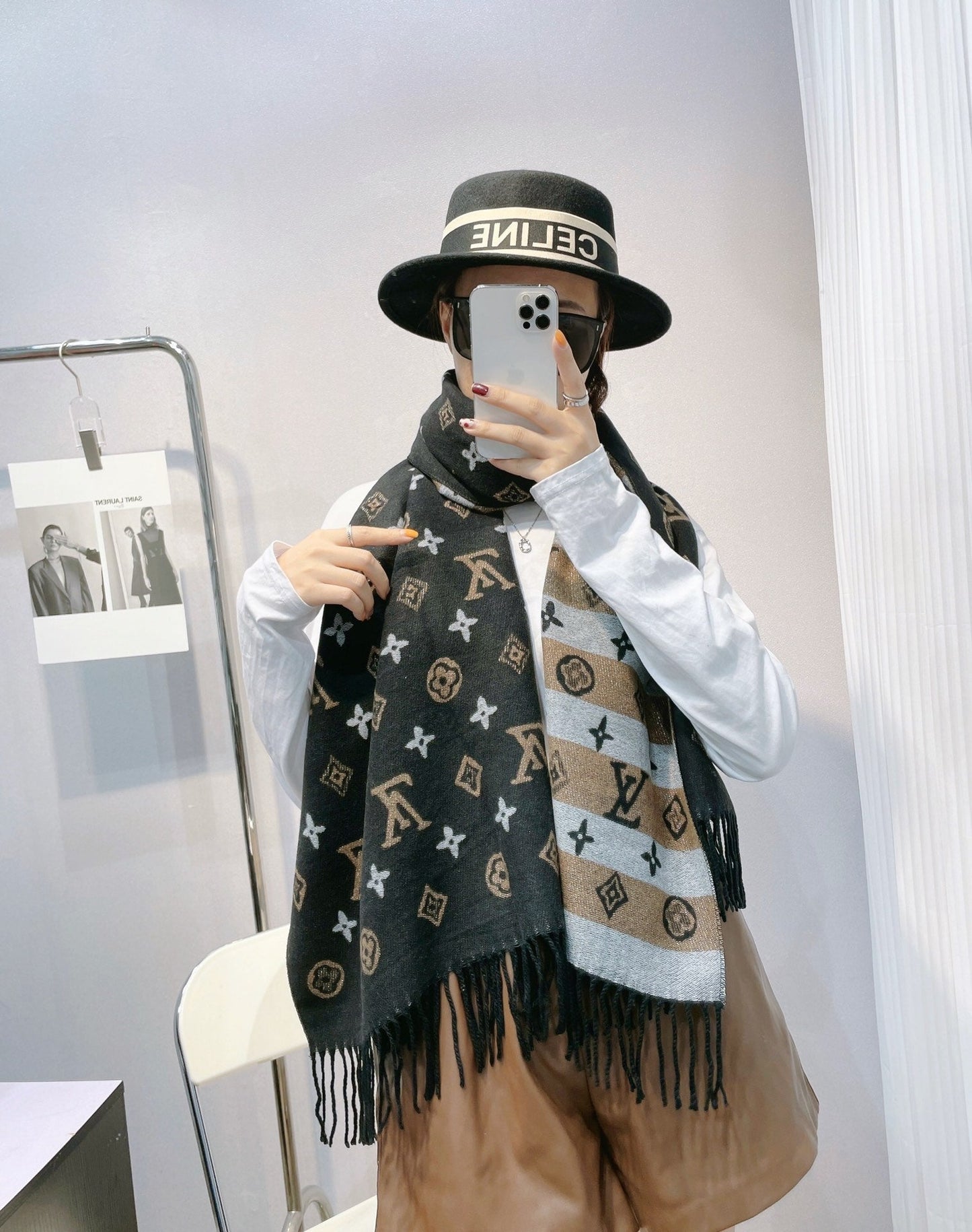 Classic Monogram Warm Fringe Scarf Shawl mysite