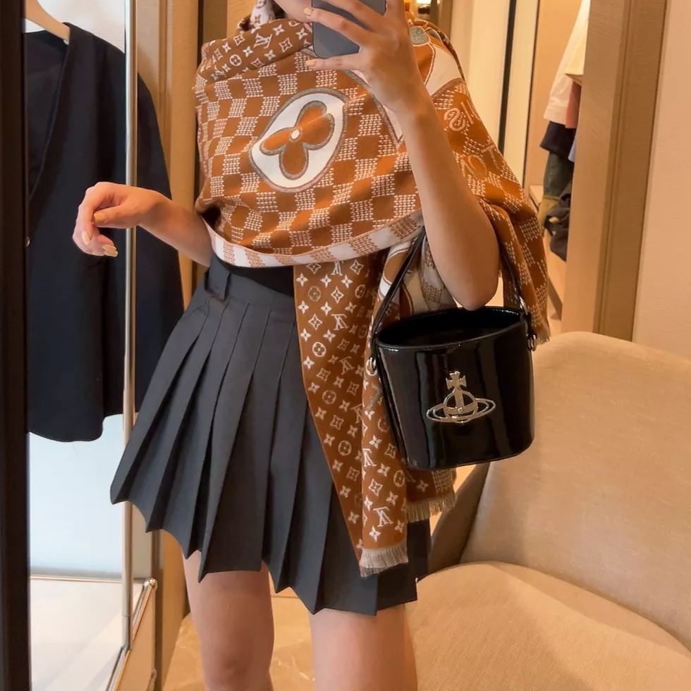 Plaid Panel Monogram Cashmere Scarf Shawl mysite