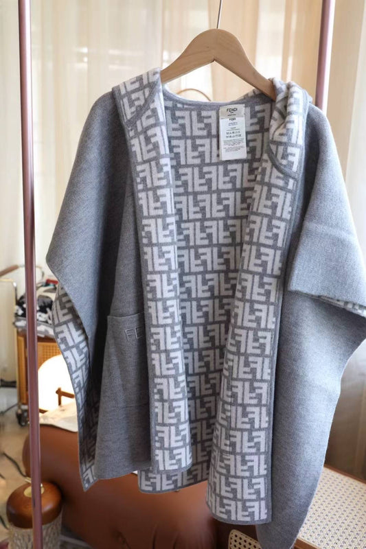 Gray Cashmere Hooded Poncho mysite