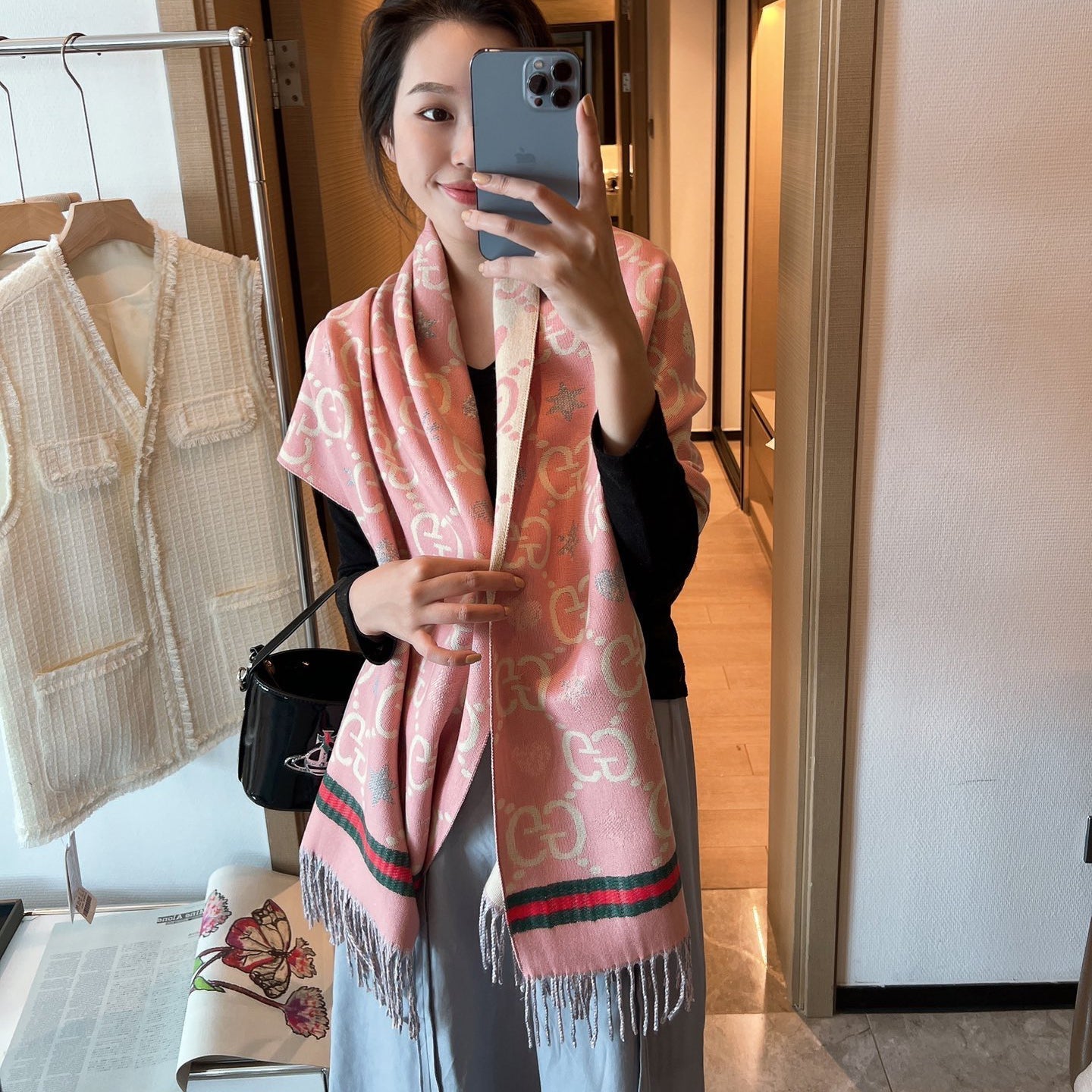 Reversible Cashmere Jacquard Fringe Scarf Shawl mysite
