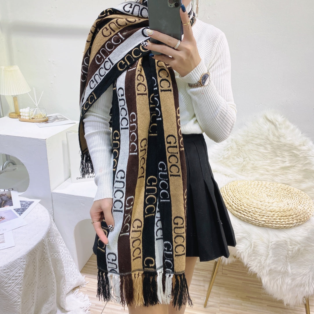 Double-sided Jacquard Fringed Scarf Shawl mysite