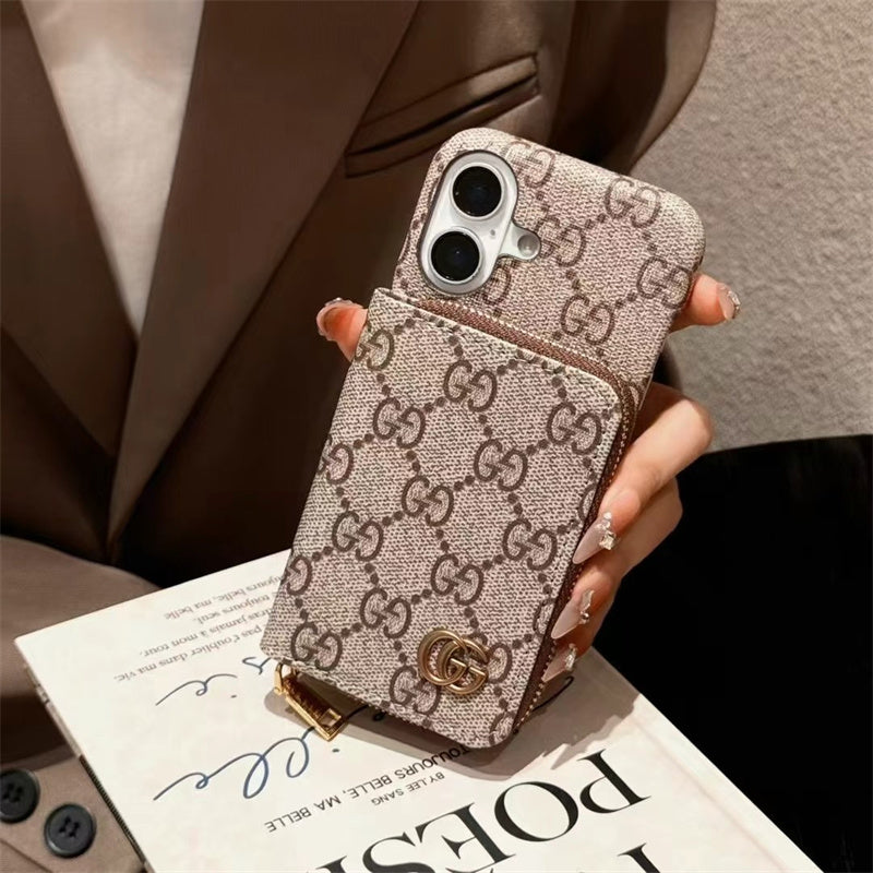 Monogram LV Leather iPhone Case with CardHolder Straps mysite