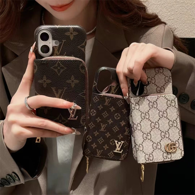 Monogram LV Leather iPhone Case with CardHolder Straps mysite