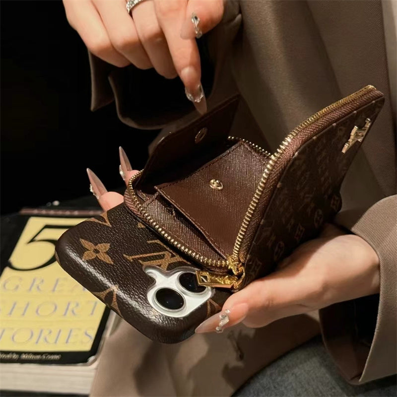 Monogram LV Leather iPhone Case with CardHolder Straps mysite