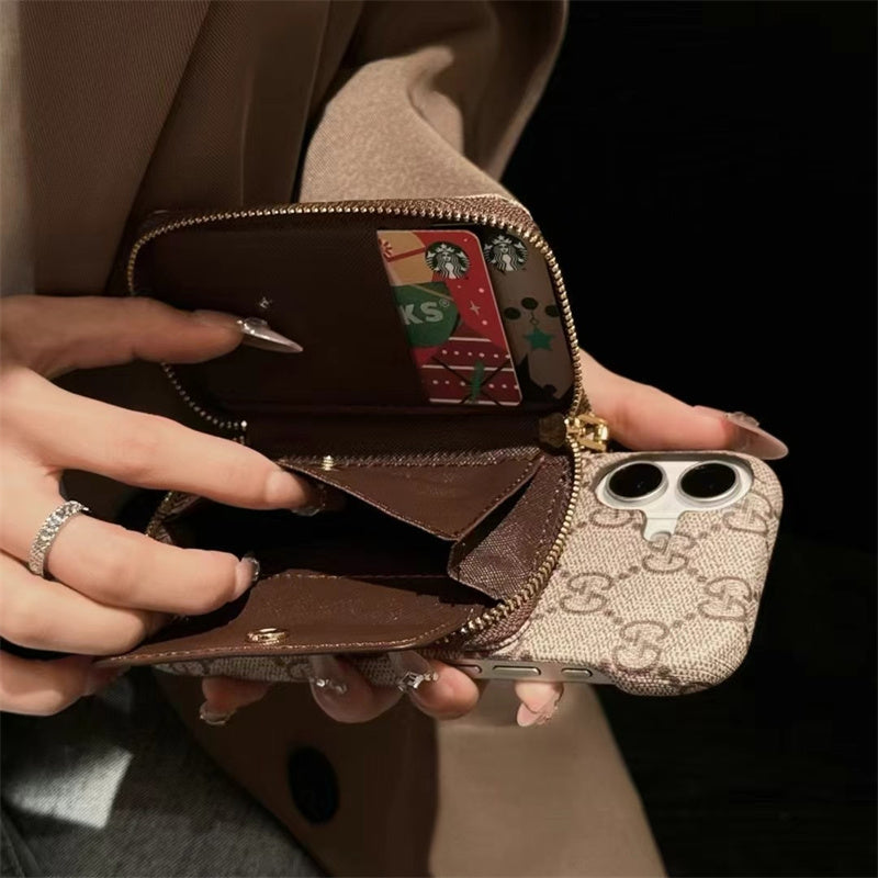 Monogram LV Leather iPhone Case with CardHolder Straps mysite