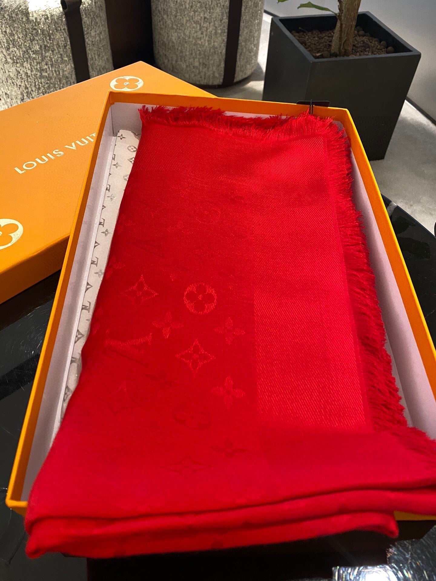 LV SCARF 140CM RED MONOGRAM JACQUARD 150730 mysite