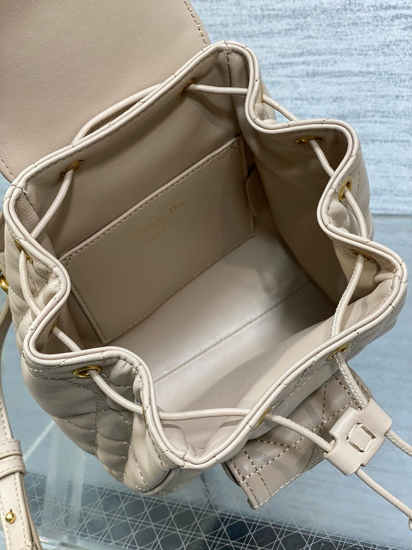 Small CD Caro Blackpack 18cm Powder Beige Macrocannage Lambskin mysite