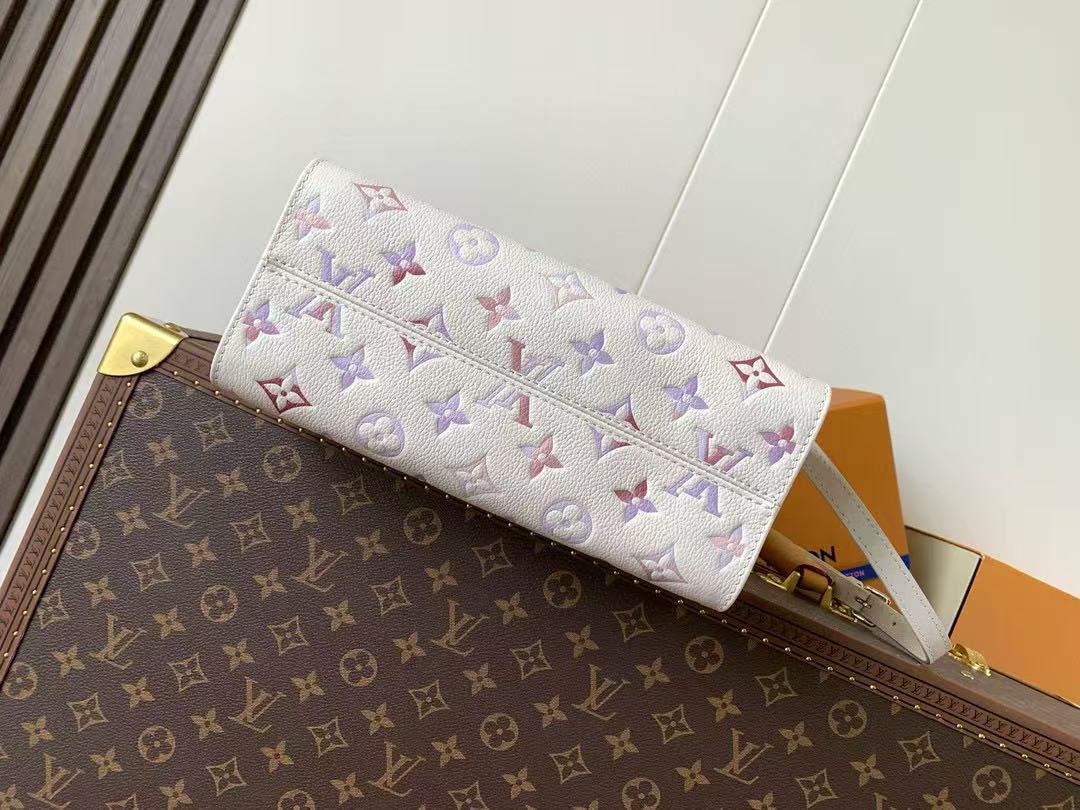 LV OnTheGo 25cm Bag White Purple Pink Embossed Grained Cowhide mysite