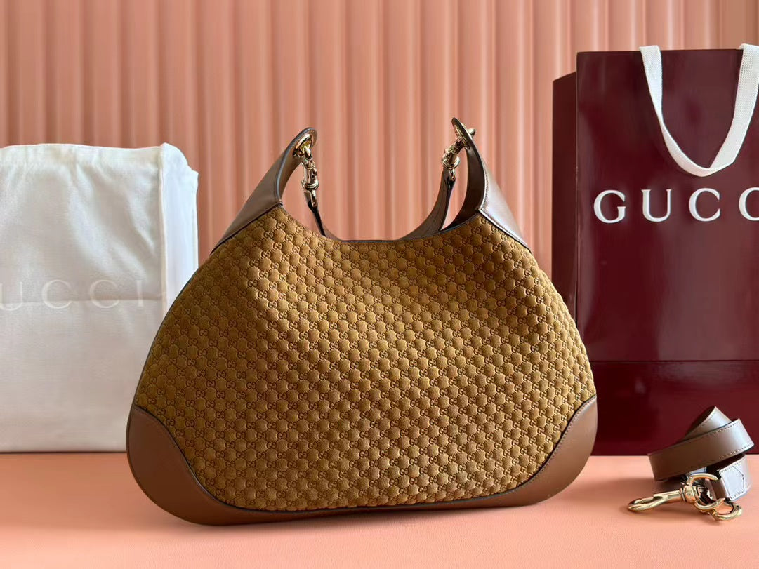 Gucci B Medium Shoulder Bag Brown Suede Leather mysite