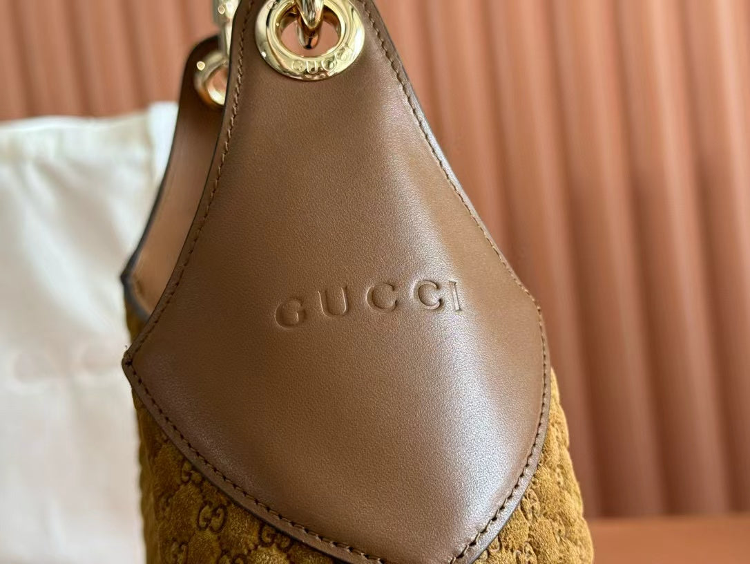 Gucci B Medium Shoulder Bag Brown Suede Leather mysite
