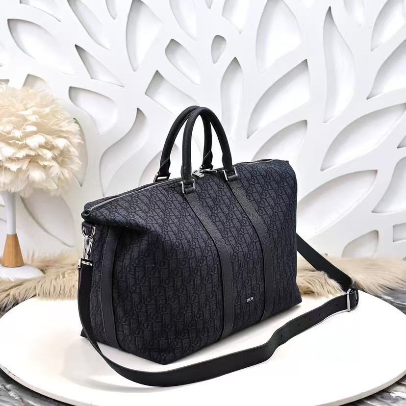 Weekender 40 Dior Oblique Jacquard Black Grained Calfskin Frabic