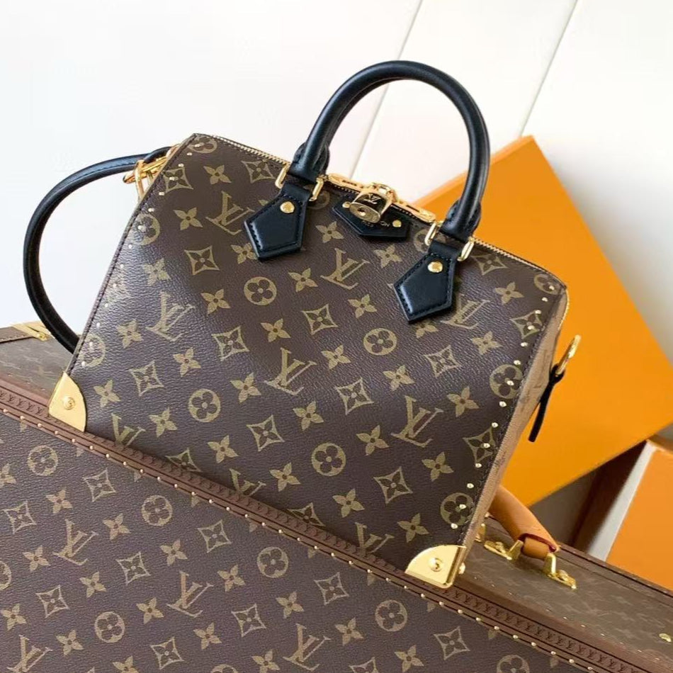 LV Speedy Trunk Bag 20cm Black Brown Cowhide Canvas mysite