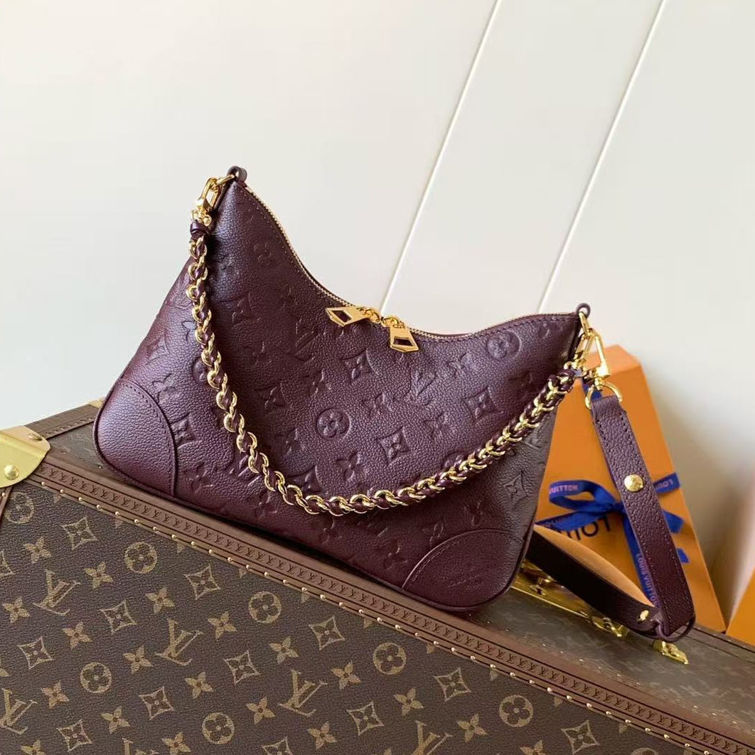 LV Boulogne PM Bag Burgundy Gold Embossed Grained Cowhide Leather mysite