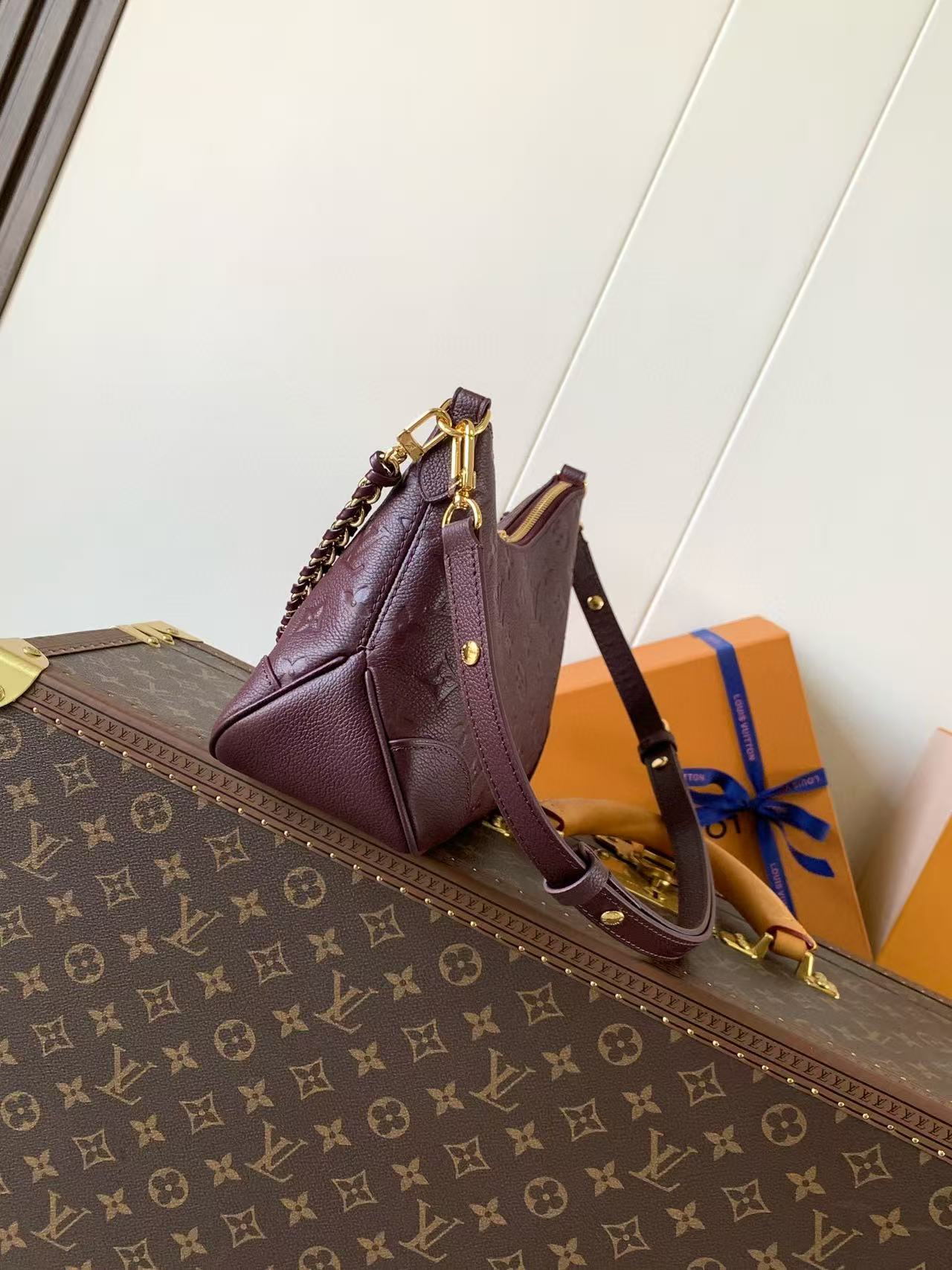 LV Boulogne PM Bag Burgundy Gold Embossed Grained Cowhide Leather mysite