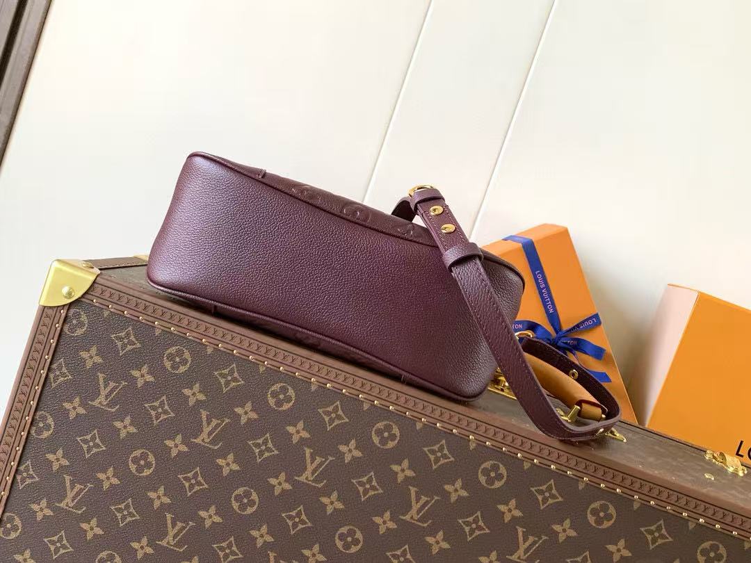 LV Boulogne PM Bag Burgundy Gold Embossed Grained Cowhide Leather mysite