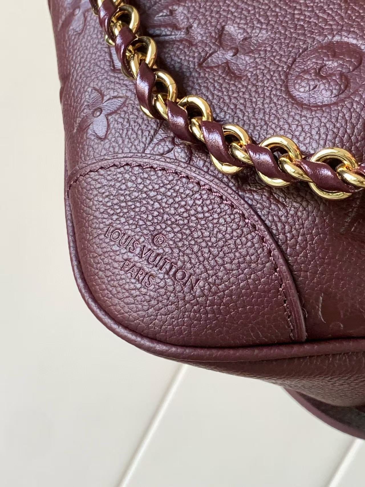 LV Boulogne PM Bag Burgundy Gold Embossed Grained Cowhide Leather mysite