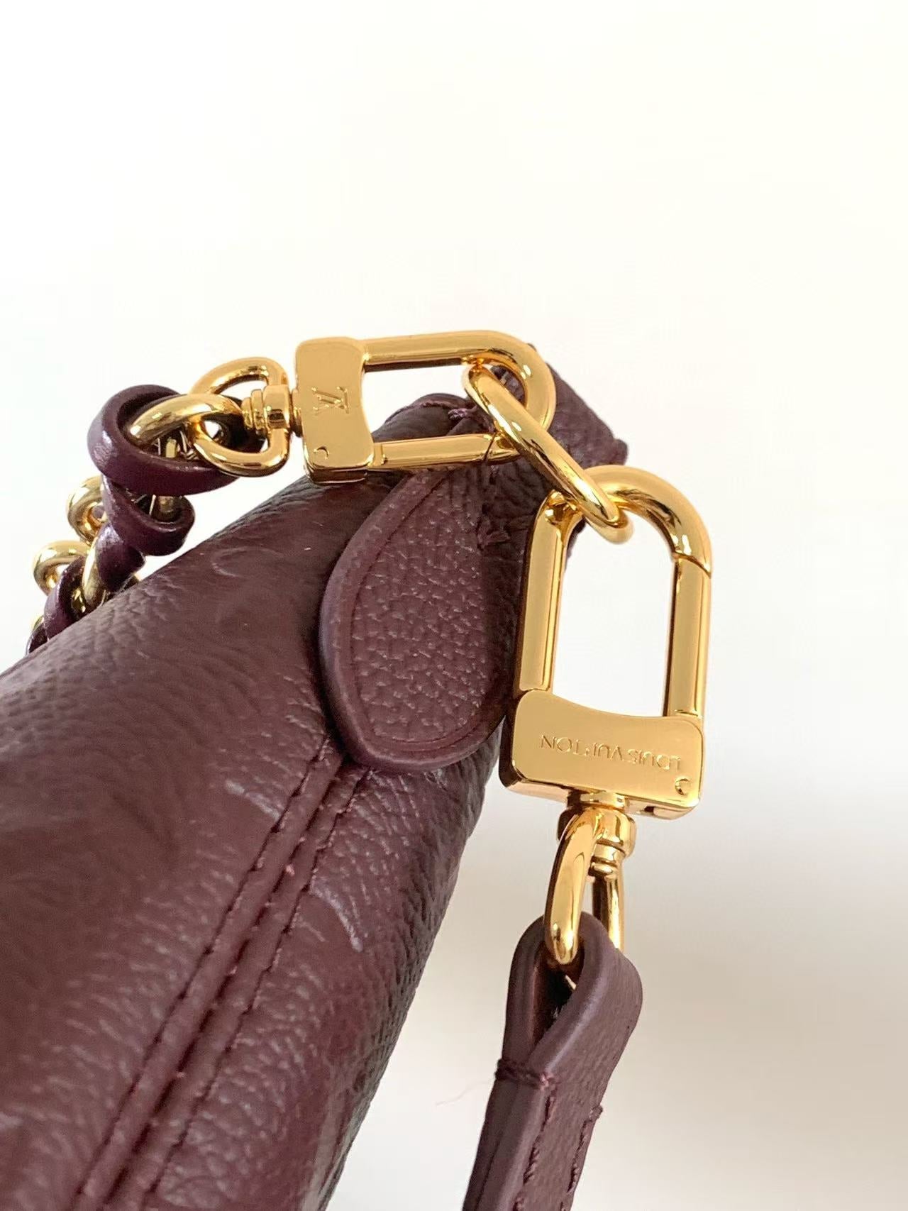 LV Boulogne PM Bag Burgundy Gold Embossed Grained Cowhide Leather mysite