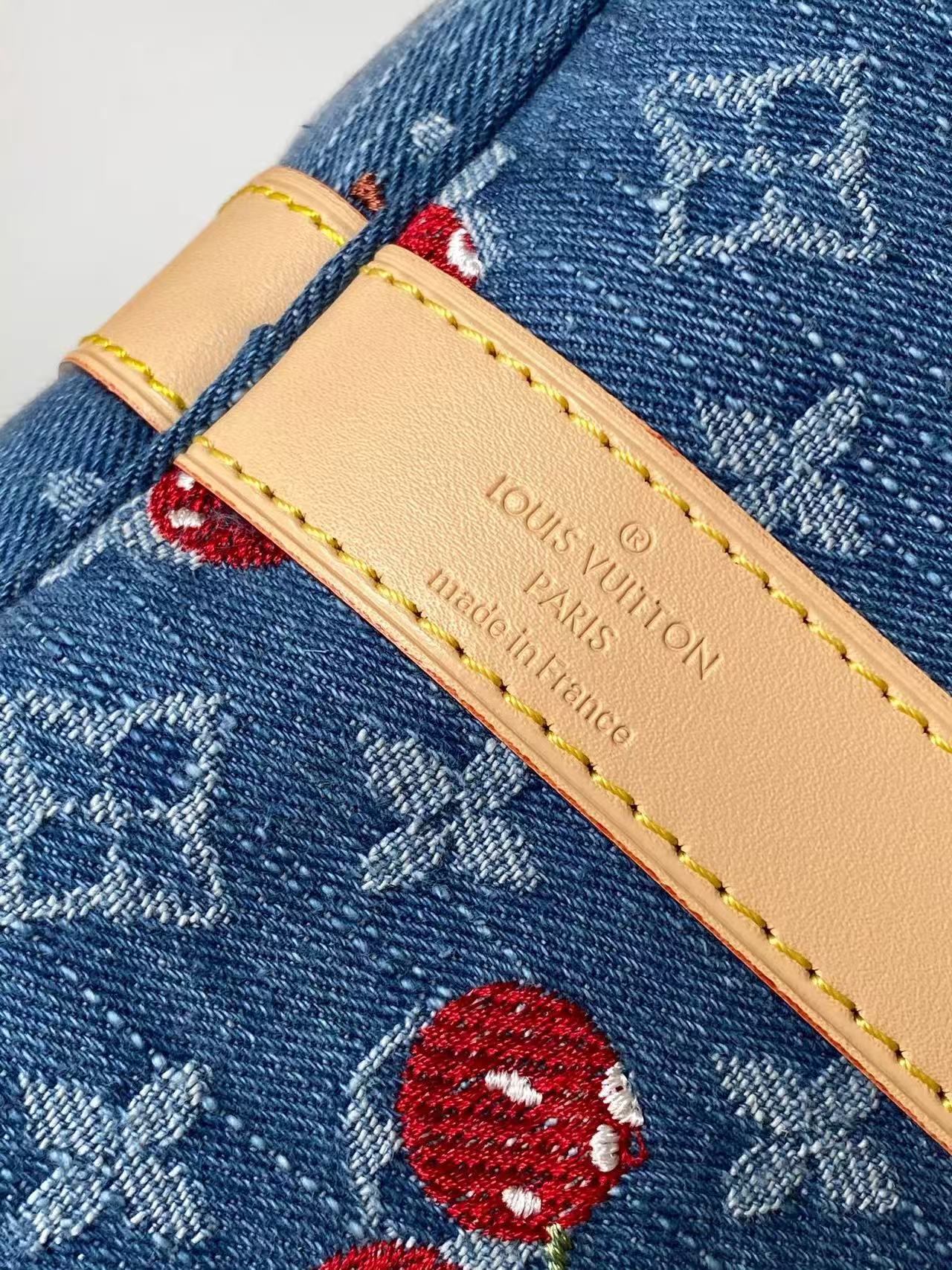 LV x TM Keepall Bandoulière 45cm Bag Blue Red Beige Denim Fabric Cowhide mysite