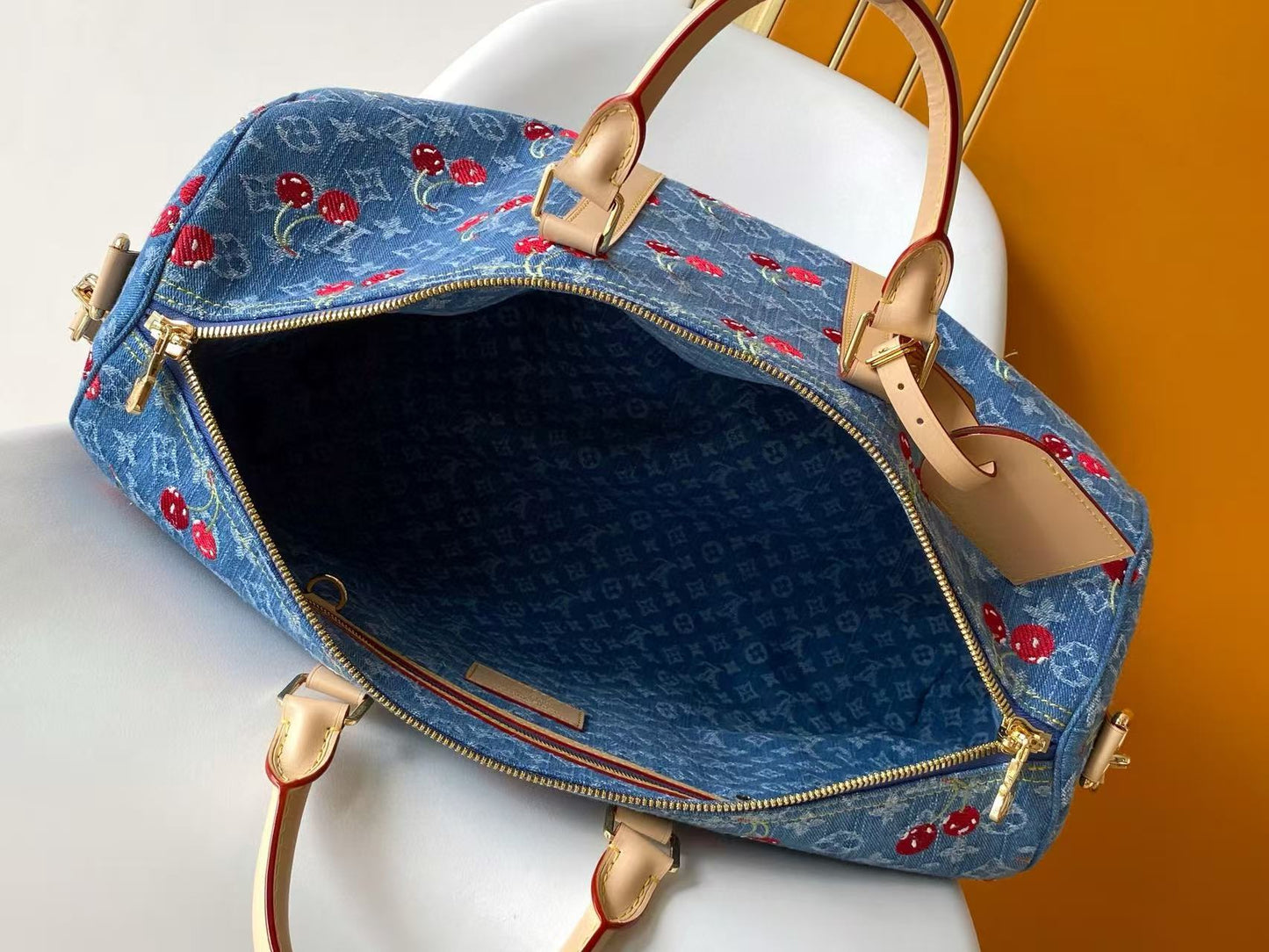 LV x TM Keepall Bandoulière 45cm Bag Blue Red Beige Denim Fabric Cowhide mysite