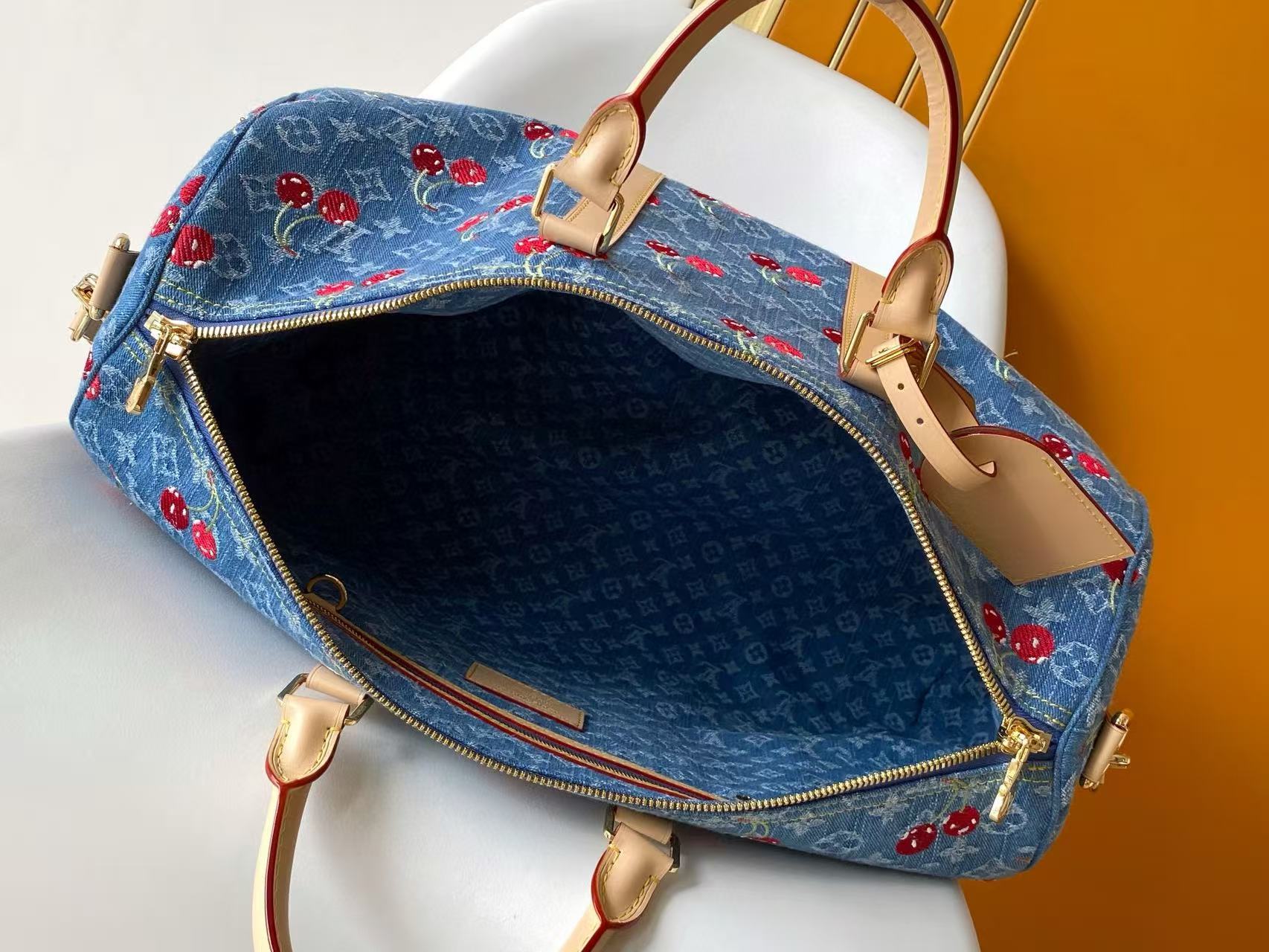 LV x TM Keepall Bandoulière 45cm Bag Blue Red Beige Denim Fabric Cowhide mysite