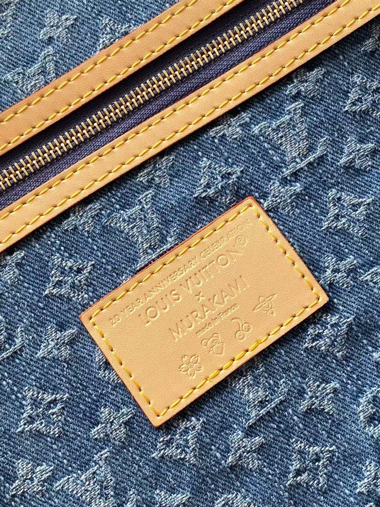 LV x TM Keepall Bandoulière 45cm Bag Blue Red Beige Denim Fabric Cowhide mysite