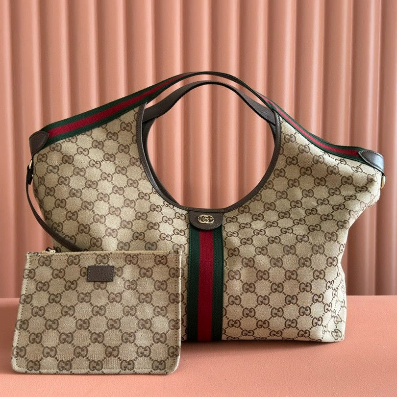 Gucci Giglio Large Tote Bag Beige And Dark Brown Canvas mysite