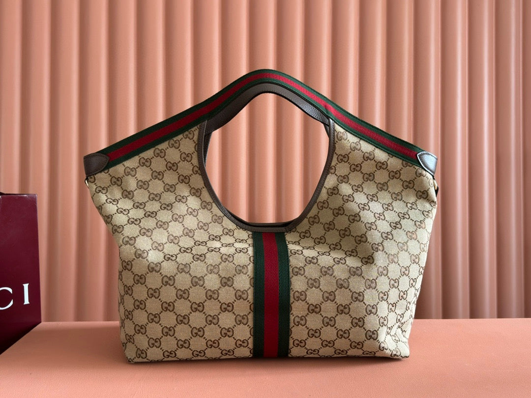 Gucci Giglio Large Tote Bag Beige And Dark Brown Canvas mysite