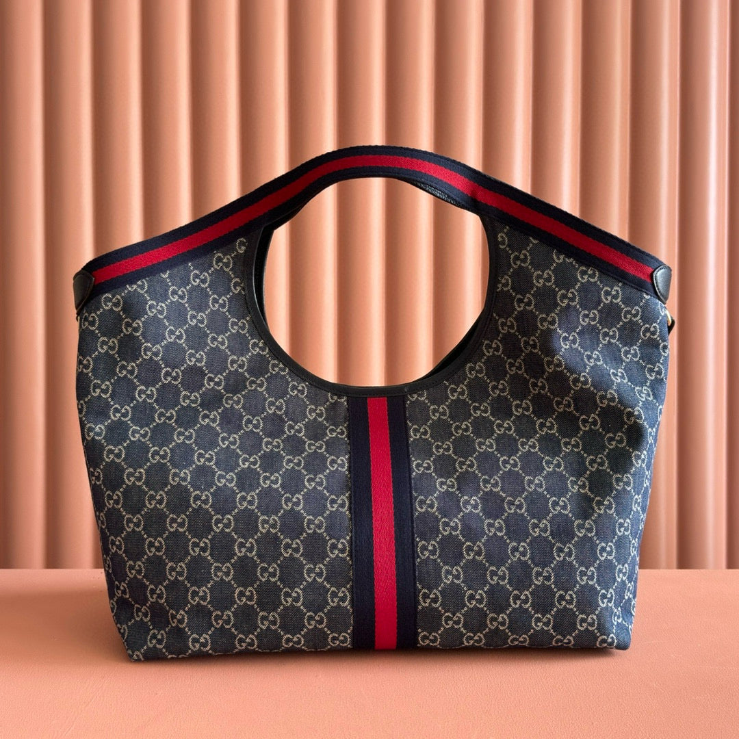 Gucci Giglio Large Tote Bag Blue and Red Denim mysite