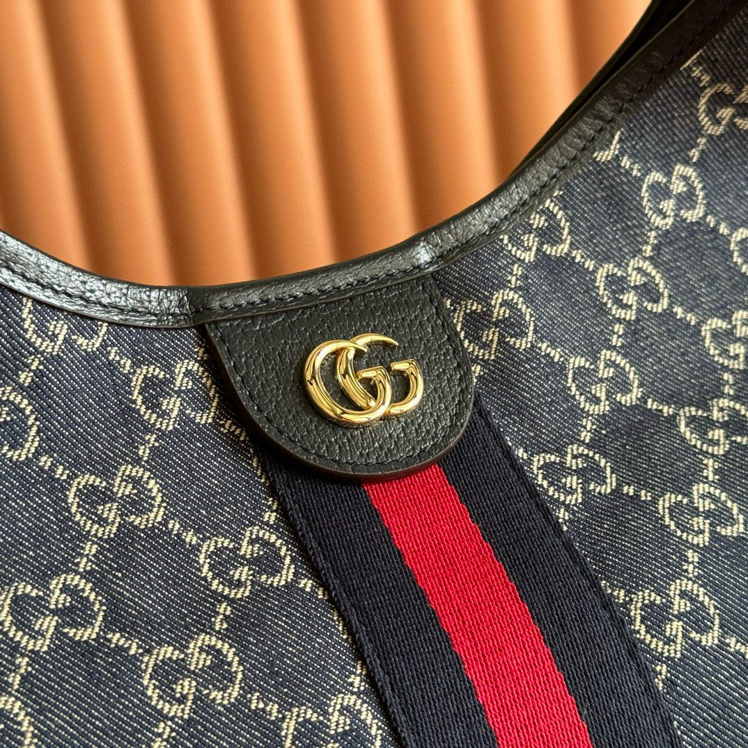 Gucci Giglio Large Tote Bag Blue and Red Denim mysite