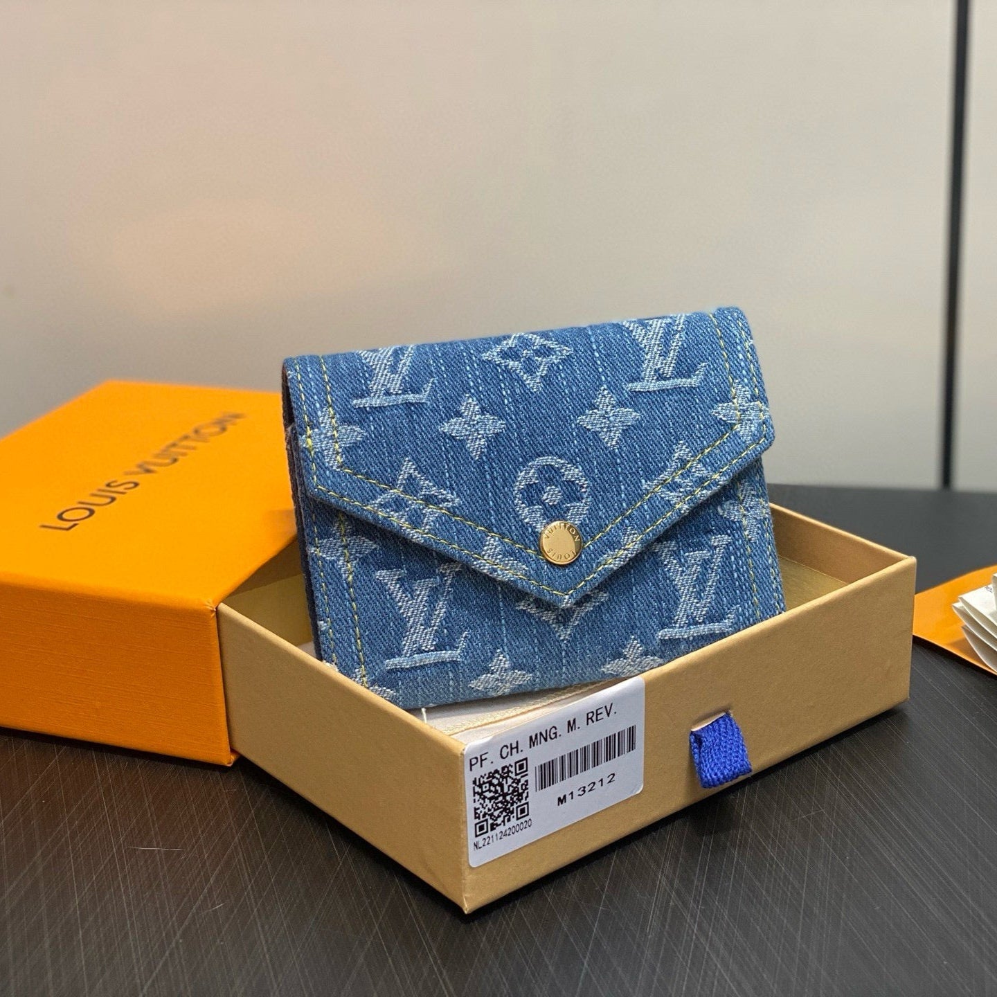 LV Victorine Monogram Wallet Denim Blue Cotton Cowhide mysite