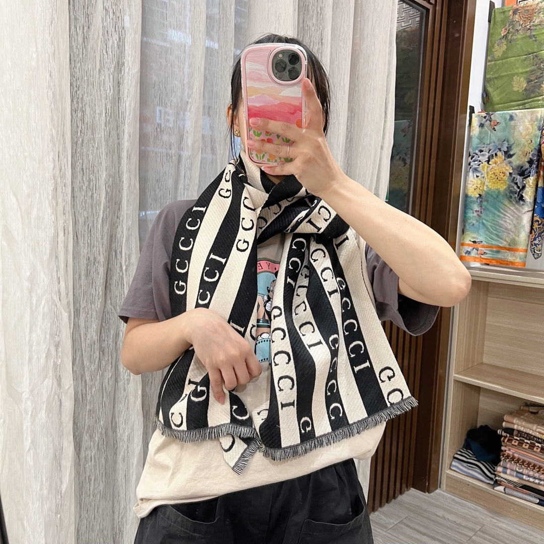 Striped Colorblock Jacquard Letter Scarf mysite