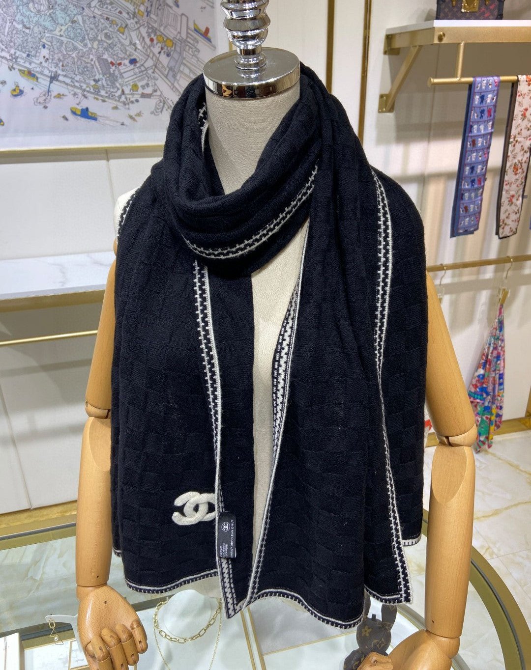 Checkerboard Knitted Shawl 100% Cashmere Scarf mysite