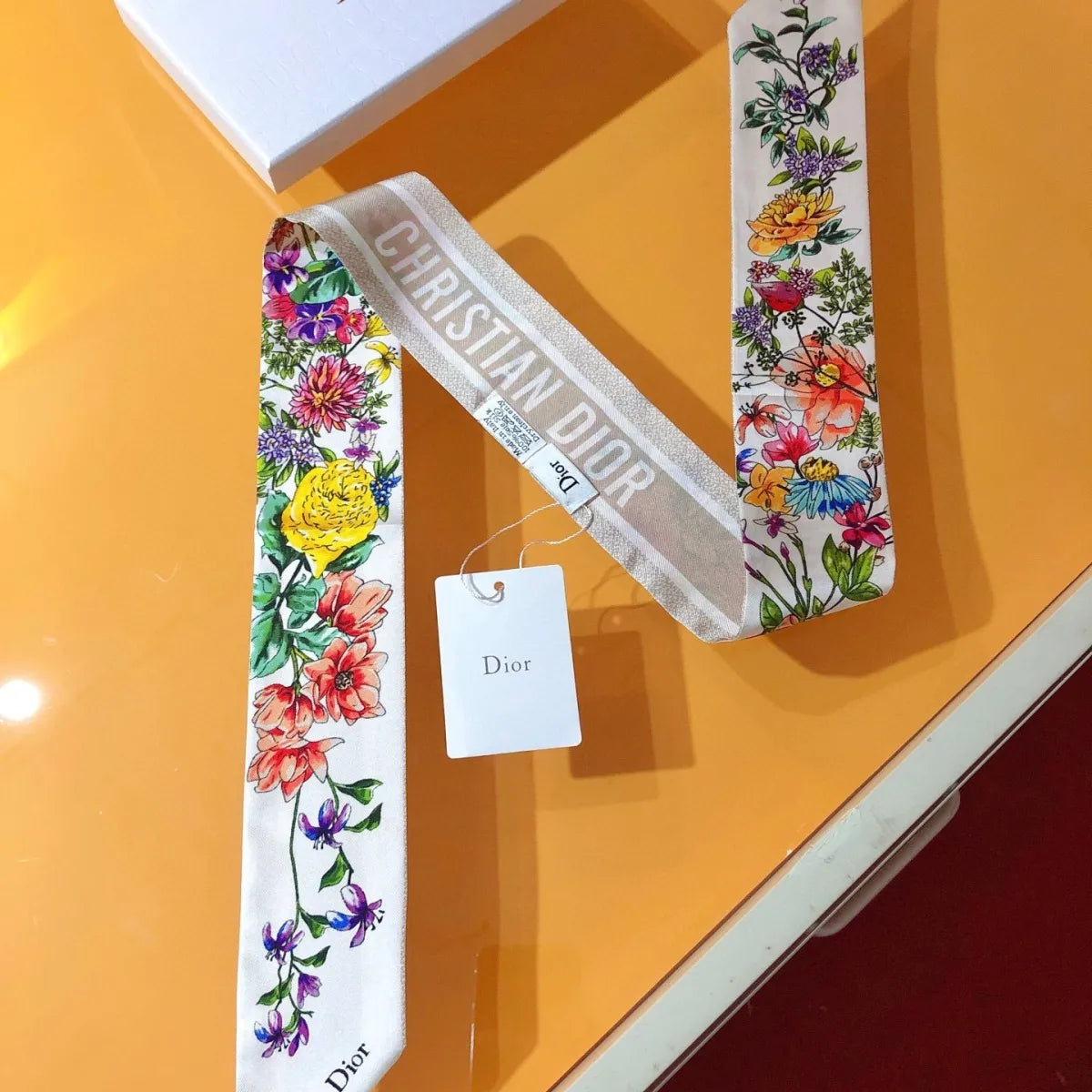 Bevel Edge Floral Double Layer Ribbon Silk Scarf mysite